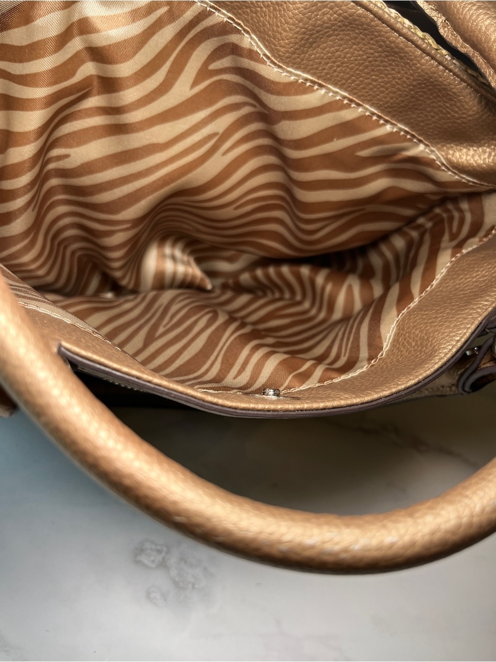 Dana Buchman Gold Woven Satchel Handbag Metallic Top Handle Purse - Picture 9 of 11